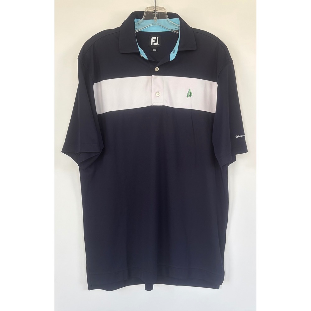 FootJoy ProDry Golf Polo Mens Medium Navy Blue White Striped Pine Tree Logo
